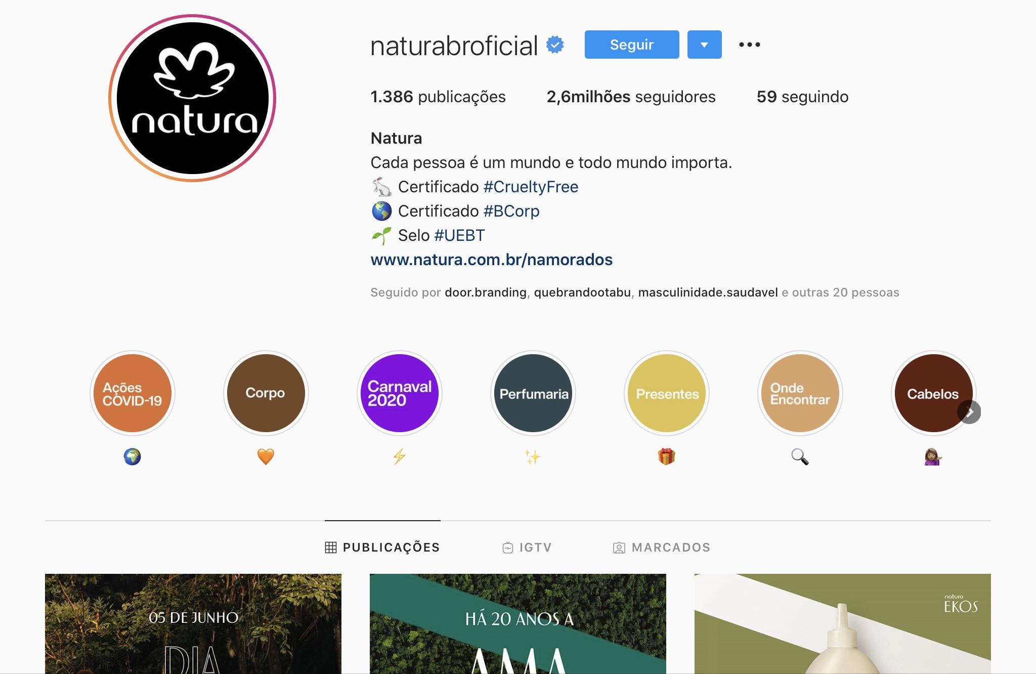 Exemplos para Criar Destaques do Instagram - Natura