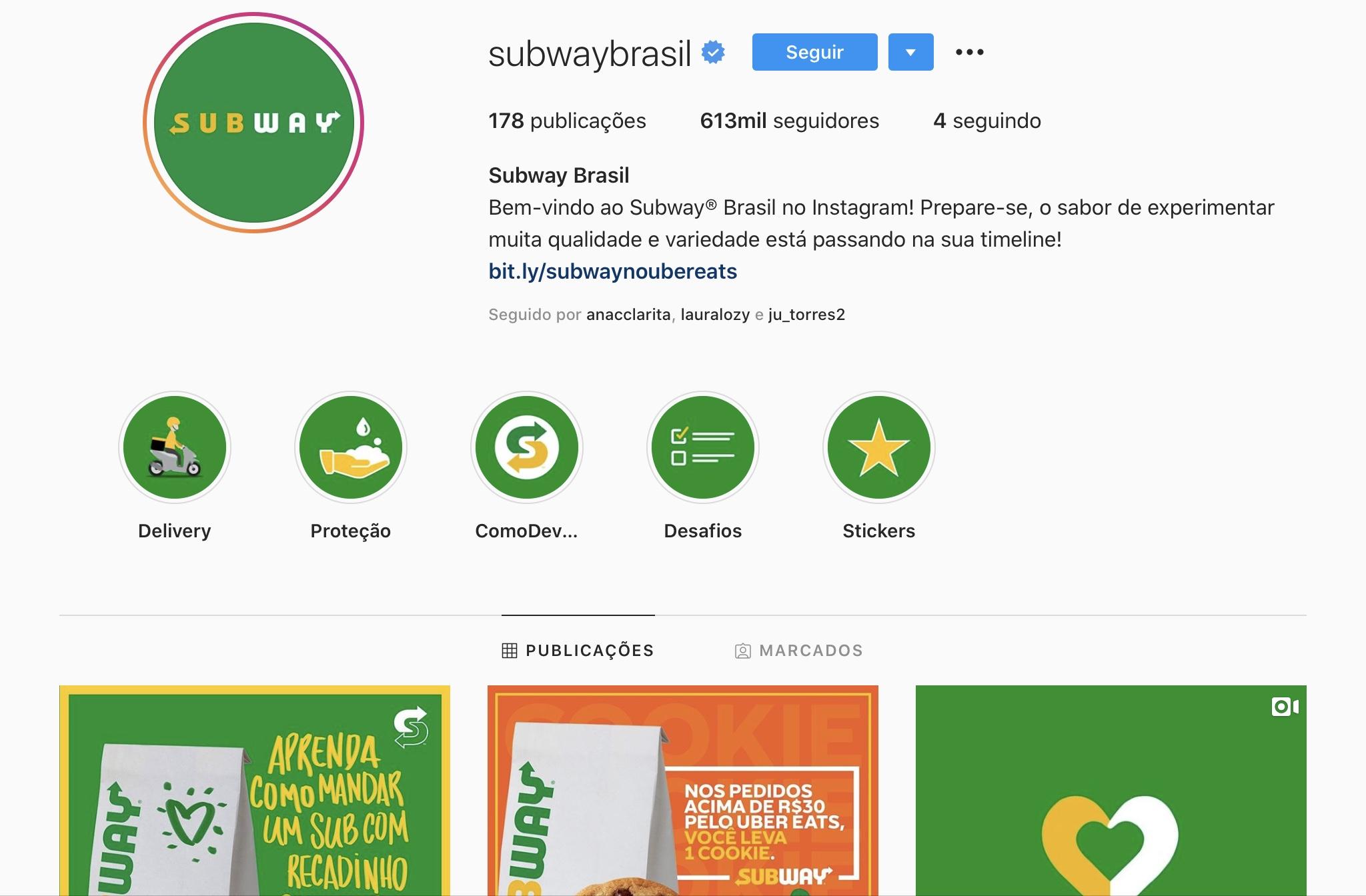 Exemplos para Criar Destaques do Instagram - Subway