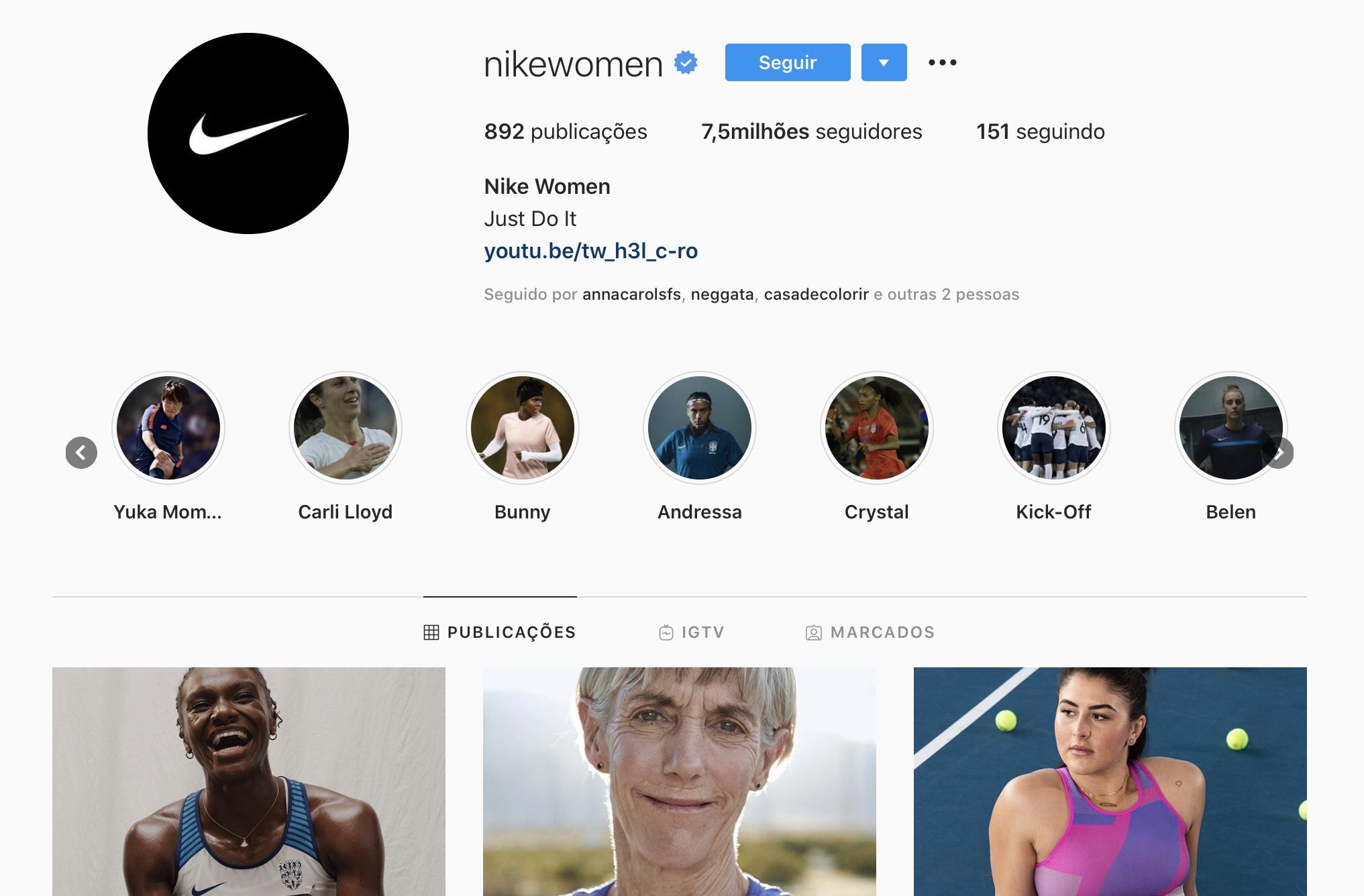 Exemplos para Criar Destaques do Instagram - Nike