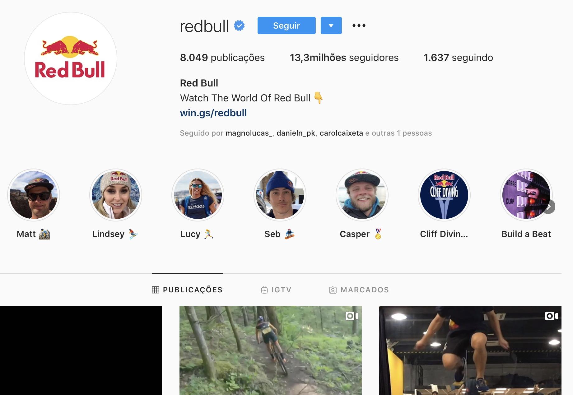 Exemplos para Criar Destaques do Instagram - Redbull