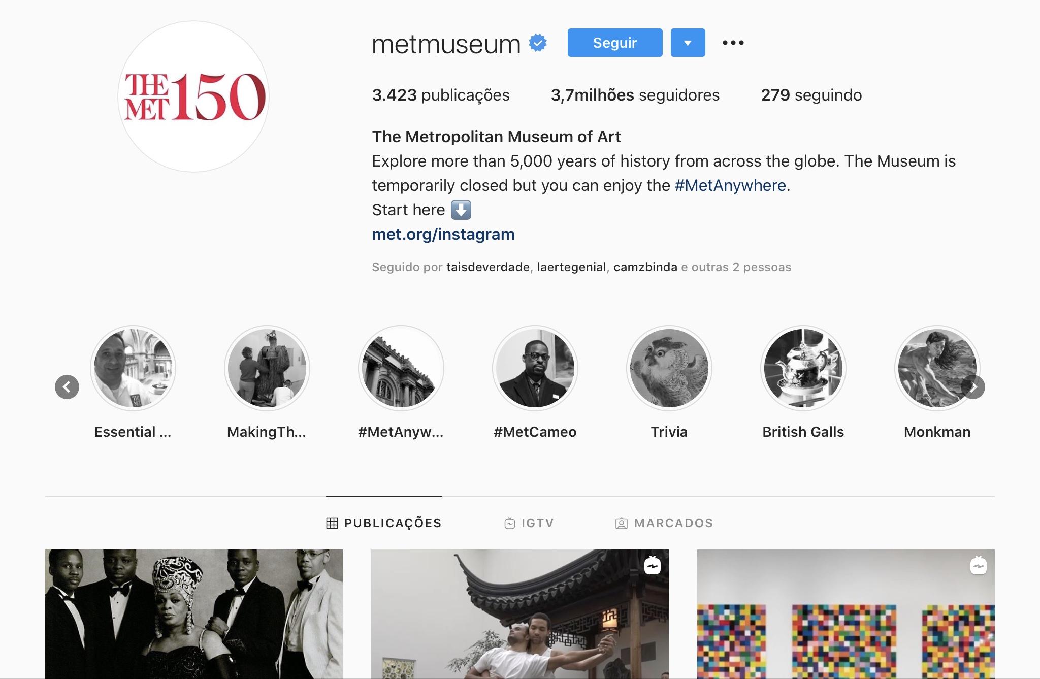 Exemplos para Criar Destaques do Instagram - MetMuseum